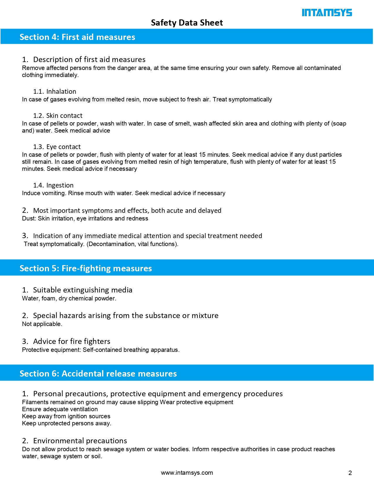 INTAMSYS HIPS Safety Data Sheet 인탐시스 필라멘트