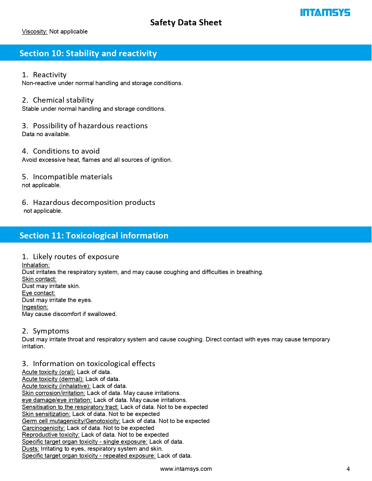 INTAMSYS HIPS Safety Data Sheet 인탐시스 필라멘트